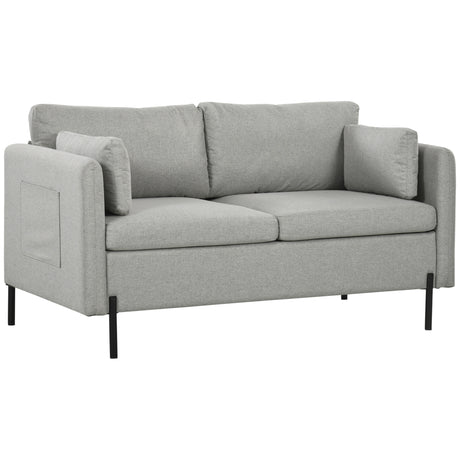 easycomfort easycomfort divano 2 posti per soggiorno in tessuto effetto lino e acciaio con tasche laterali 143x73x77cm grigio