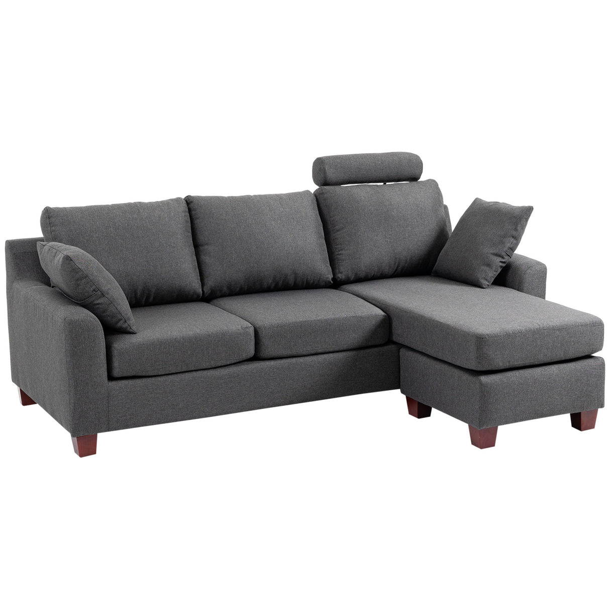 easycomfort easycomfort divano a 3 posti con poggiapiedi e cuscini in tessuto di lino grigio scuro 195 x 81 x 86cm ean 8055776915630