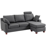 easycomfort easycomfort divano a 3 posti con poggiapiedi e cuscini in tessuto di lino grigio scuro 195 x 81 x 86cm ean 8055776915630