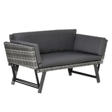 easycomfort easycomfort divano da giardino 2 posti in rattan con imbottitura e braccioli ribaltabili 129x63x67cm grigio