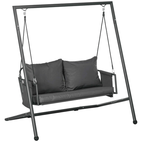 easycomfort easycomfort dondolo da giardino 2 posti con cuscini e tasche in acciaio e textilene 168x117x181 cm grigio scuro