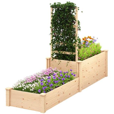 easycomfort easycomfort fioriera rialzata con grigliato per rampicanti e divisorio in legno di abete 222x63x132 cm color legno