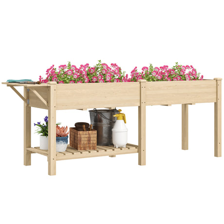 easycomfort easycomfort fioriera rialzata con tavolino laterale e ripiano porta attrezzi inferiore in legno di abete 207x59x78 cm