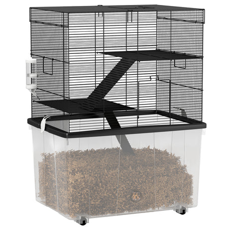 easycomfort easycomfort gabbia per criceti 3 piani con ruote 2 piattaforme rampe ciotola e bottiglia 58x43x74 cm nero