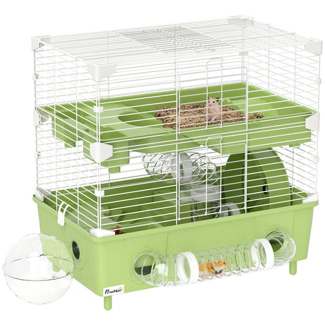 easycomfort easycomfort gabbia per criceti a 2 livelli e 3 porte con ruota e tubi in acciaio ps e pp 44 5x28x44 cm verde e bianco
