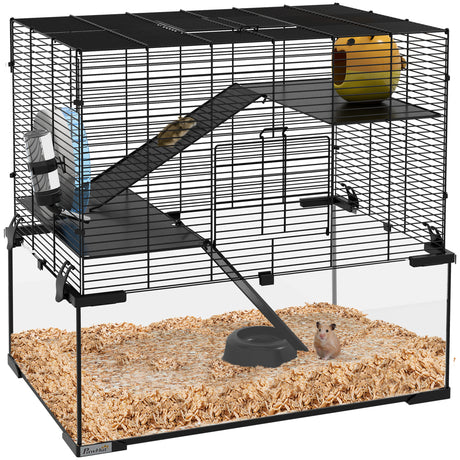 easycomfort easycomfort gabbia per criceti a 3 livelli con ruota rampe e fondo rimovibile 60x40x57cm nero