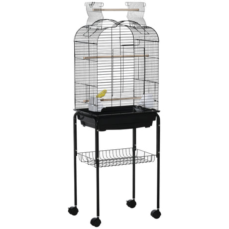 easycomfort easycomfort gabbia per uccelli con 3 posatoi 2 ciotole e 2 porte laterali in acciaio pp e legno 46x36x130 cm nera