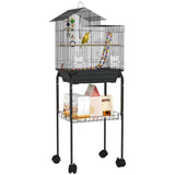 easycomfort easycomfort gabbia per uccelli con piedistallo ruote girevoli ripiano e accessori 46x36x120 cm nero
