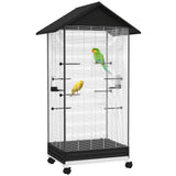 easycomfort easycomfort gabbia per uccelli con ruote e vassoio estraibile voliera alta 155 cm con posatoi e mangiatoie nero