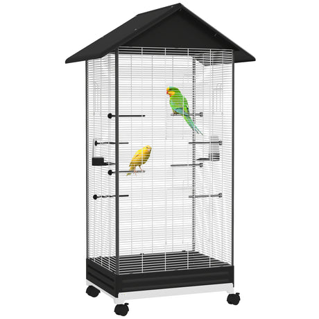 easycomfort easycomfort gabbia per uccelli con ruote e vassoio estraibile voliera alta 155 cm con posatoi e mangiatoie nero