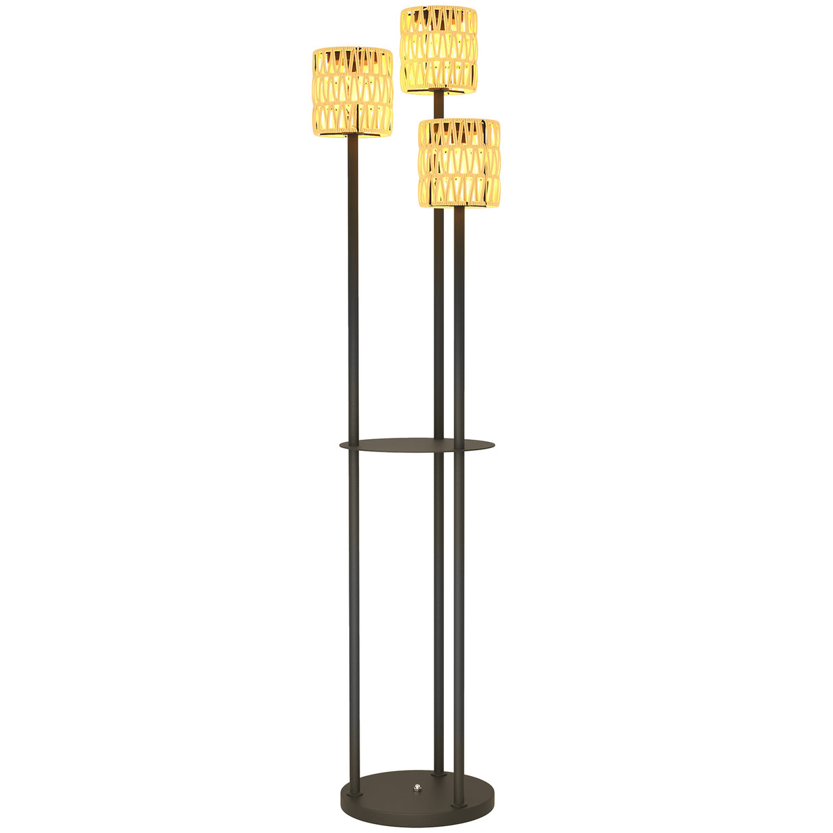 easycomfort easycomfort lampada da esterno solare in stile boho con ripiano centrale in rattan pe e acciaio 37x144 cm nero e giallo