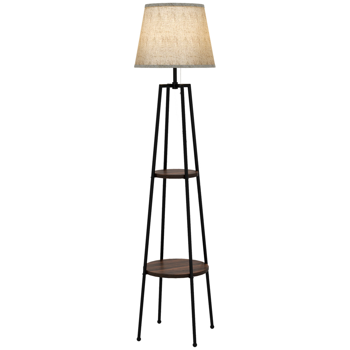 easycomfort easycomfort lampada da terra a 2 ripiani in metallo e mdf con paralume in tessuto 42x166 cm nero e marrone