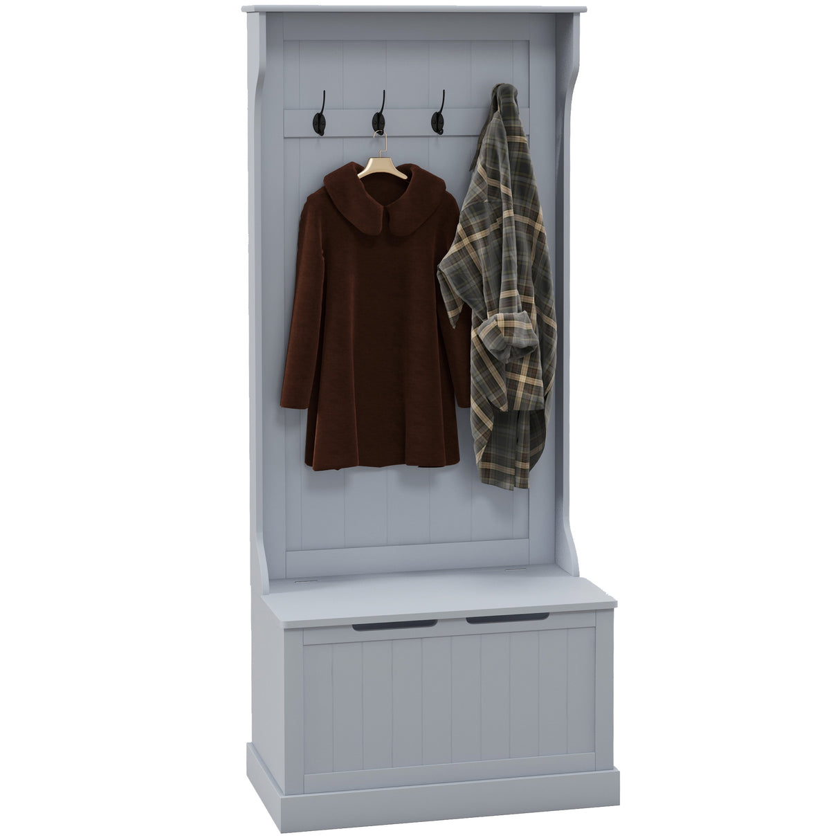 easycomfort easycomfort mobile appendiabiti 3 in 1 con 4 ganci e panca contenitore in legno 71 5x39 5x170 cm grigio