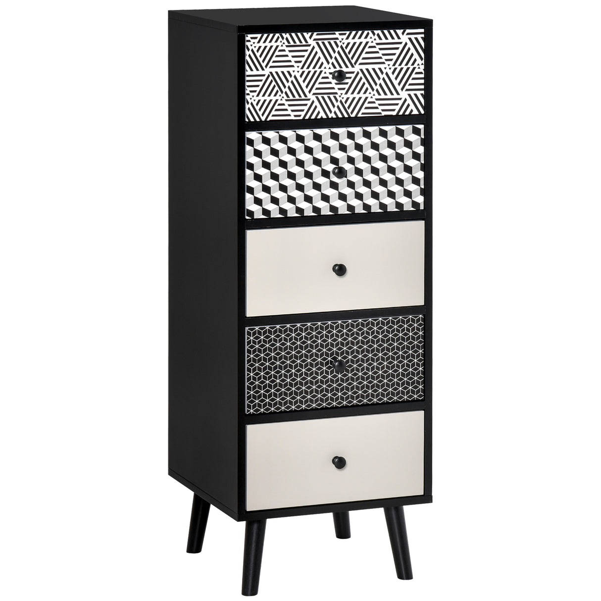 easycomfort easycomfort mobile cassettiera 5 cassetti fantasia geometrica arredamento moderno camera e ingresso 40x40x111 5cm nero grigio
