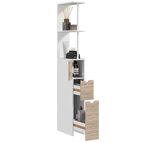 easycomfort easycomfort mobile colonna bagno salvaspazio con armadietto mobiletto moderno con ripiani e cassetti in mdf 15x33x136 cm colore legno