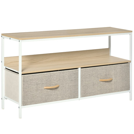 easycomfort easycomfort mobile porta tv da 47 con cassetti pieghevoli in tessuto e mensola in metallo e mdf 98x29x56cm colore legno