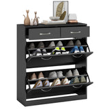 easycomfort easycomfort mobile scarpiera da 12 paia con 2 ripiani interni regolabili e 2 cassetti in legno 80x30x91 5 cm nero