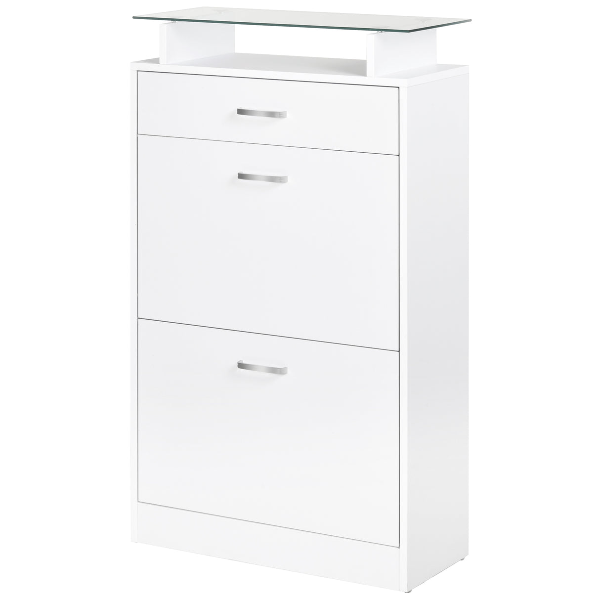 easycomfort easycomfort mobile scarpiera in legno con 2 ante a 2 livelli cassetto e ripiano in vetro 60x24x105 5 cm bianco