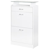 easycomfort easycomfort mobile scarpiera in legno con 2 ante a 2 livelli cassetto e ripiano in vetro 60x24x105 5 cm bianco