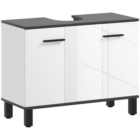 easycomfort easycomfort mobile sottolavabo bagno con armadietto 2 ante e ripiano regolabile 80x34x60 cm bianco lucido
