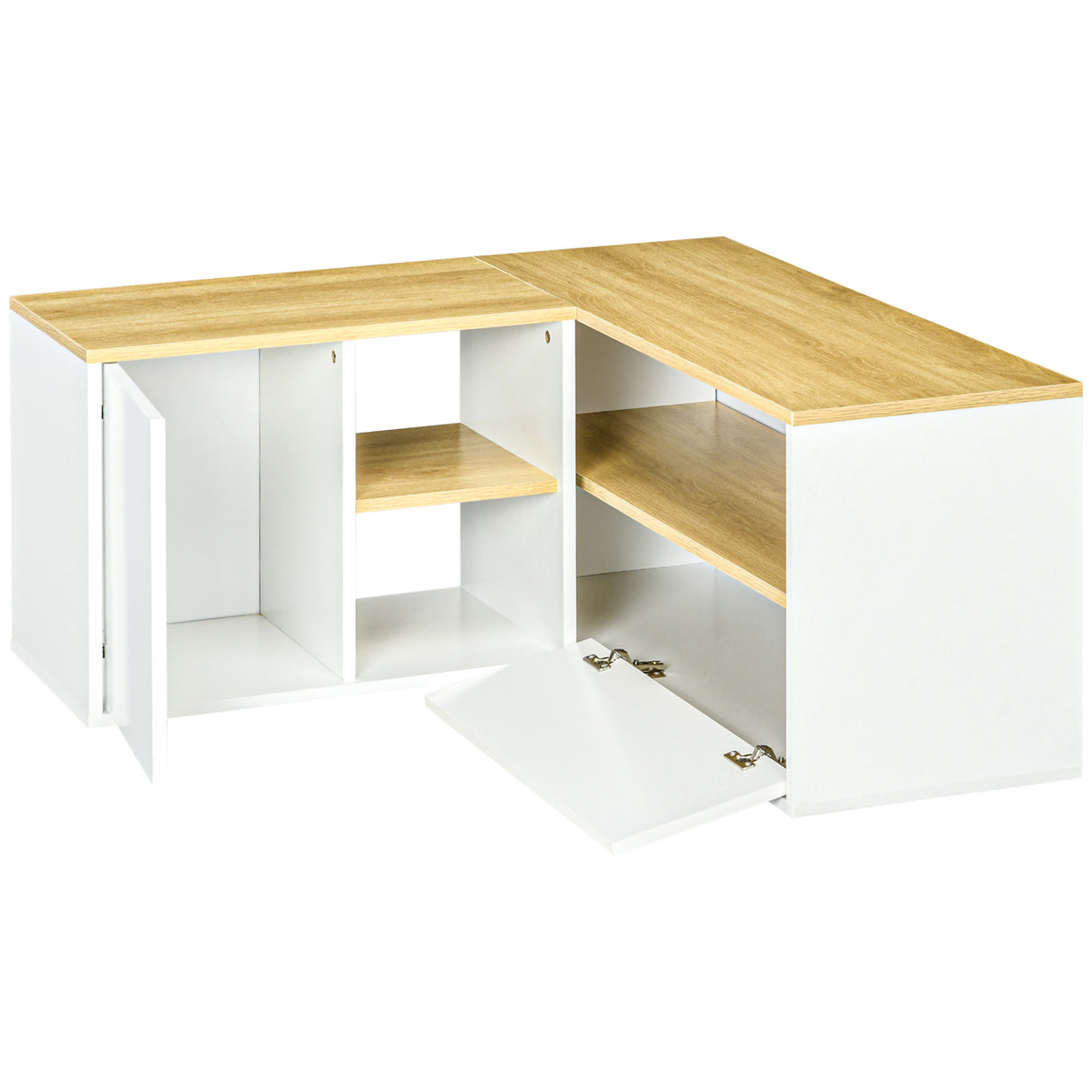 easycomfort easycomfort mobile tv a l per tv da 40 con 3 ripiani aperti e 2 armadietti in truciolato 90x90x45 cm