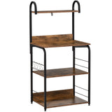 easycomfort easycomfort mobiletto per microonde a 4 ripiani e 4 ganci mobile cucina in acciaio e legno 60x40x125cm marrone rustico