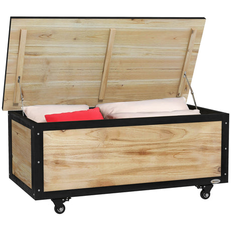 easycomfort easycomfort panca contenitore da 121l con 4 rotelle e maniglie in legno e acciaio 100x50x43cm colore legno