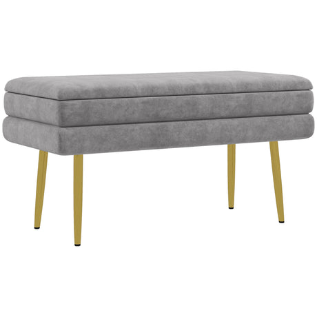 easycomfort easycomfort panca fondo letto con spazio portaoggetti in acciaio e poliestere 79 5x37 5x43 cm grigia