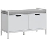 easycomfort easycomfort panca scarpiera a 2 armadietti con cuscino in tessuto effetto lino legno e acciaio 84x35x50 cm bianco