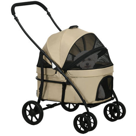 easycomfort easycomfort passeggino per cani taglia piccola con tettuccio regolabile e 2 guinzagli 81x68x98 5 cm nero e khaki