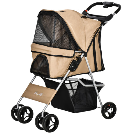 easycomfort easycomfort passeggino per cani taglia piccola e mini pieghevole con cestino e portabicchiere 75x46x94 cm caffe