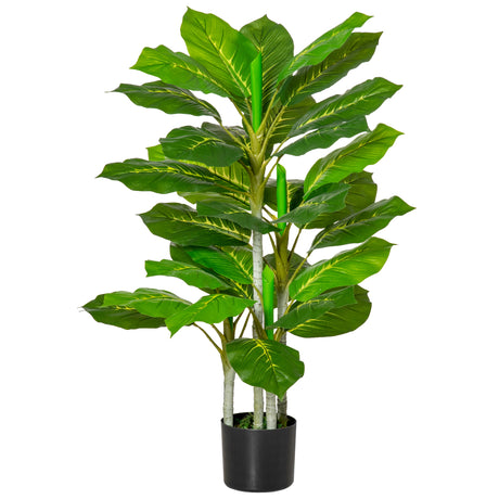 easycomfort easycomfort pianta verde artificiale da 95 cm e 33 foglie con vaso nero 15x13 cm in peva pe e cemento