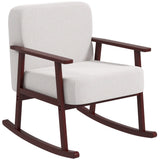 easycomfort easycomfort poltrona a dondolo in tessuto effetto lino e legno con braccioli e cuscini 66x78x76 cm beige e marrone