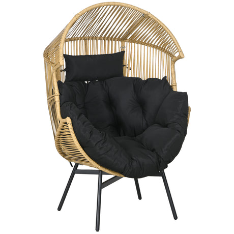 easycomfort easycomfort poltrona da giardino a uovo con poggiatesta e cuscini per seduta in rattan e acciaio 89x75x143 cm