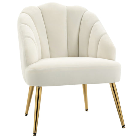 easycomfort easycomfort poltrona in velluto imbottita con schienale a conchiglia e gambe in acciaio per camera e salotto 63x65x84cm crema