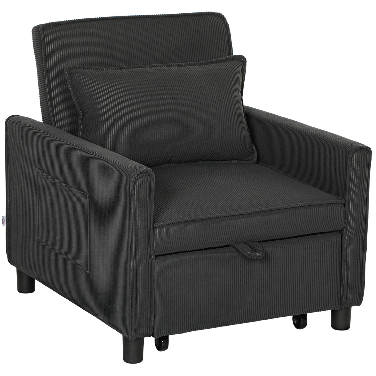 easycomfort easycomfort poltrona letto reclinabile con tasche laterali in tessuto effetto velluto 74x84x81 cm grigio scuro