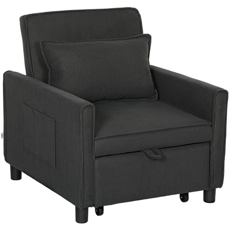 easycomfort easycomfort poltrona letto reclinabile con tasche laterali in tessuto effetto velluto 74x84x81 cm grigio scuro