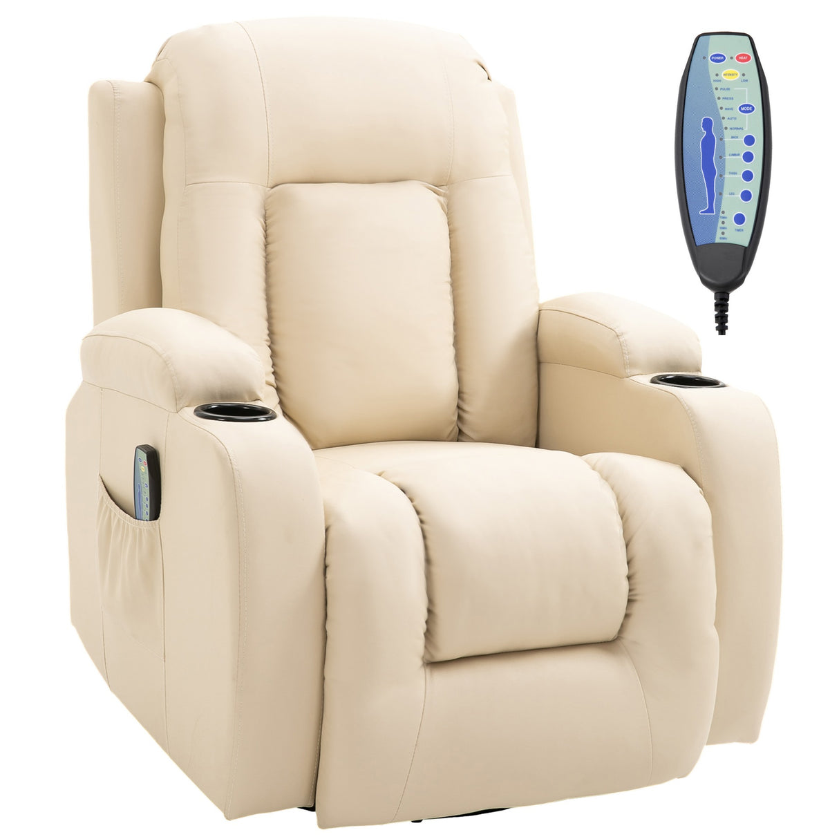 easycomfort easycomfort poltrona massaggiante a 8 punti reclinabile con portabicchieri e telecomando 85x94x104 cm beige
