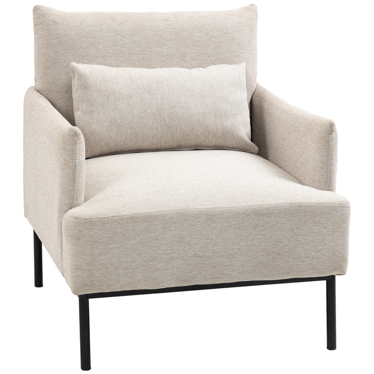 easycomfort easycomfort poltrona moderna darredo con cuscino extra in tessuto effetto lino e acciaio 73x81x82 cm bianco crema