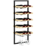 easycomfort easycomfort portabottiglie da parete in legno e acciaio per 15 bottiglie di vino e 4 calici 35x25x86cm