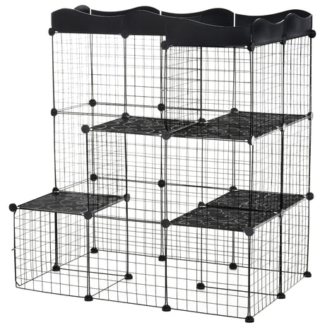 easycomfort easycomfort recinto per animali domestici modulabile e multilivello con rampa e 2 porte in acciaio e pp 105x70x116 cm nero