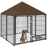 easycomfort easycomfort recinto per cani in metallo e tessuto oxford con porticina per ciotole 141x141x151 cm nero e marrone