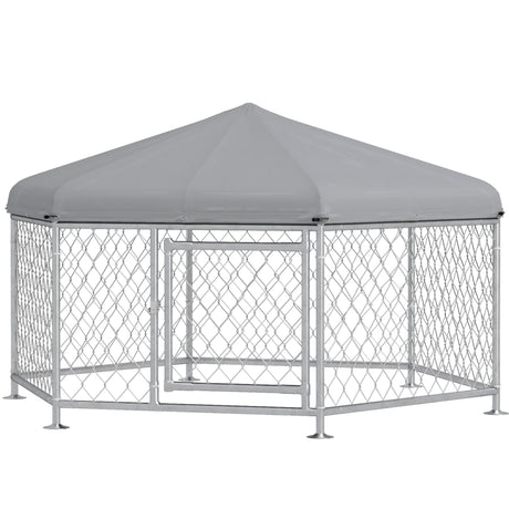easycomfort easycomfort recinto per cani taglia media con tetto in tessuto oxford anti uv 2 1x1 85x1 2m argento e grigio