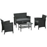 easycomfort easycomfort salotto da esterno rattan pe con divanetto 2 poltrone con cuscini e tavolino in vetro nero e grigio
