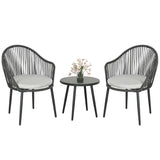 easycomfort easycomfort salotto da giardino in rattan con 2 poltroncine con cuscini e tavolino da caffe in vetro grigio
