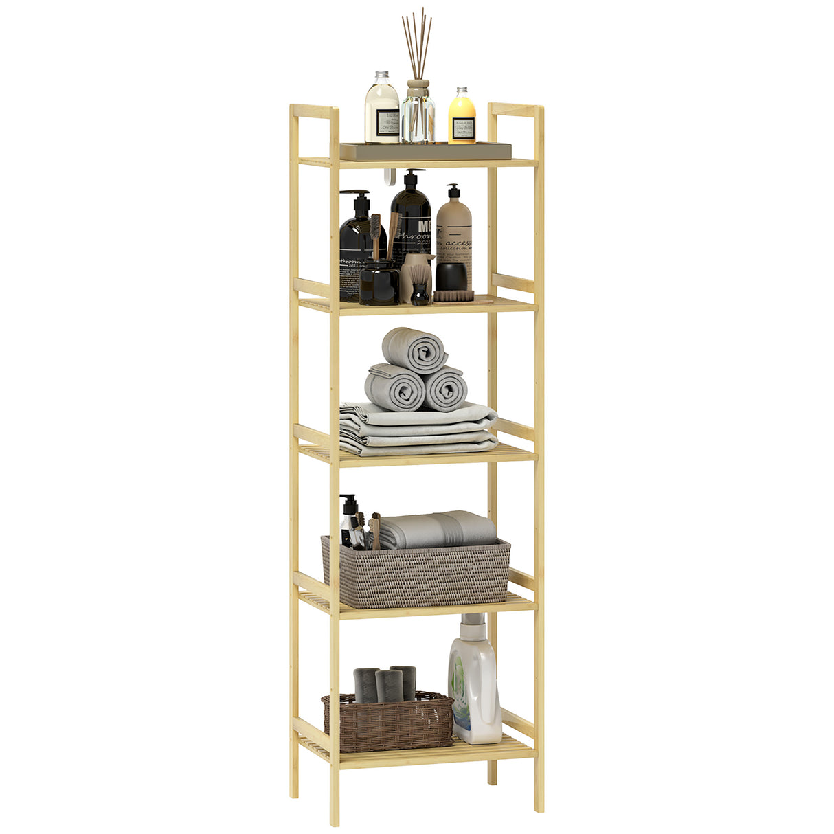 easycomfort easycomfort scaffale bagno a 5 ripiani regolabili in altezza in bambu 43 5x31 5x142 cm legno naturale