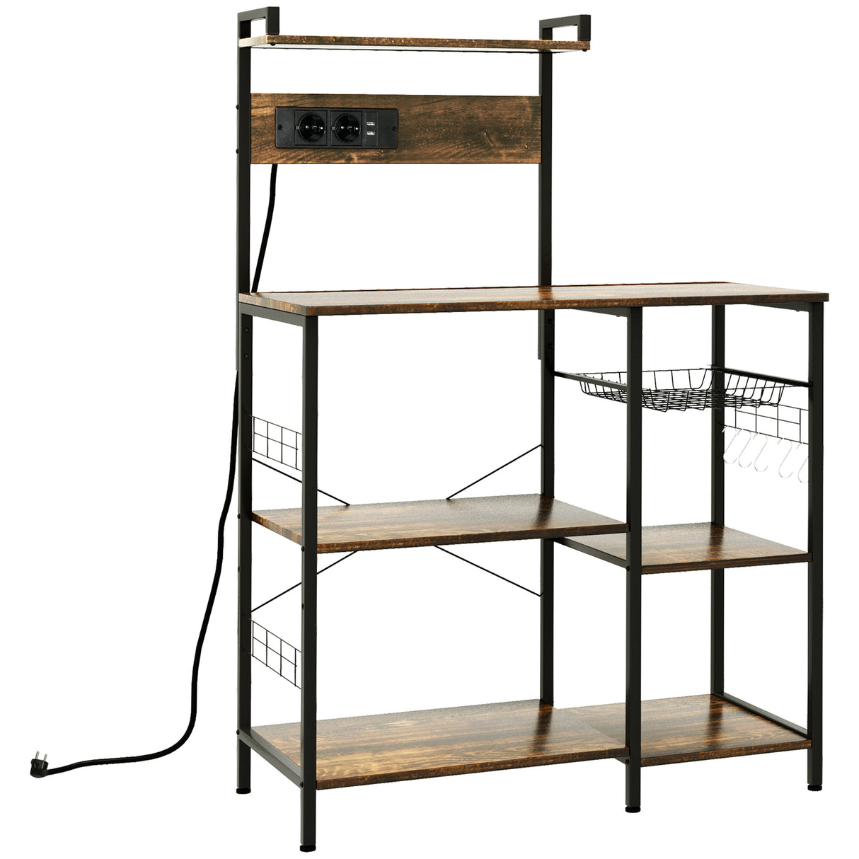 easycomfort easycomfort scaffale cucina multipresa per microonde con ripiani e cestino a rete 90x42x130cm marrone