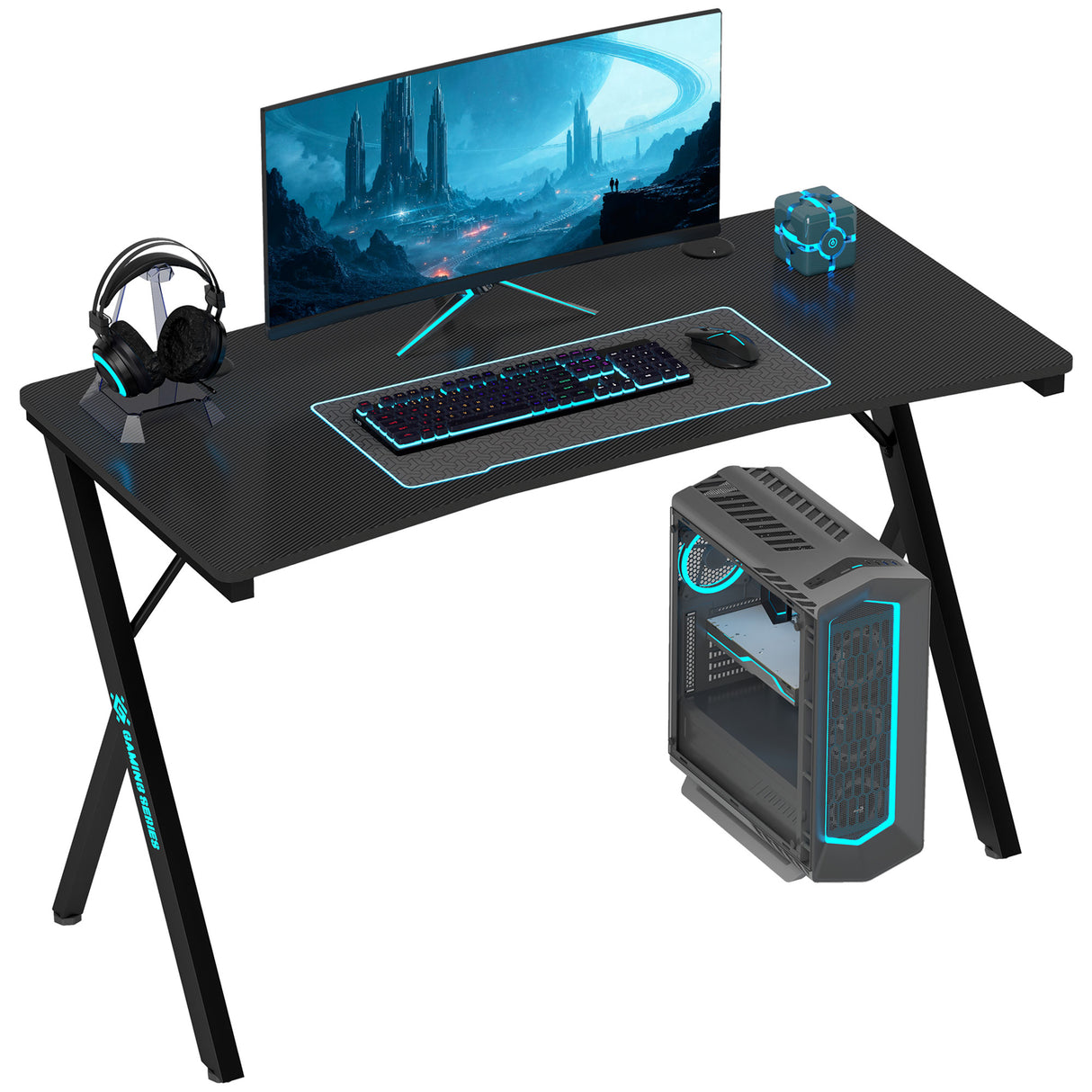 easycomfort easycomfort scrivania gaming con luci led rgb regolabili e gambe a k in legno e acciaio 120x60x75 cm nero