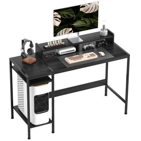 easycomfort easycomfort scrivania pc con supporto per monitor e 2 ripiani regolabili in legno e acciaio 120x48x85 5 cm nero