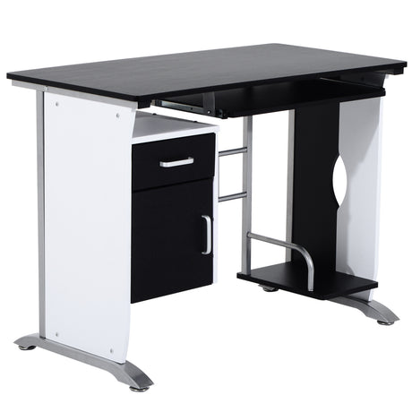 easycomfort easycomfort scrivania per computer con ripiano cassetto e armadietto in mdf e ferro 100x52x75 cm bianca e nera